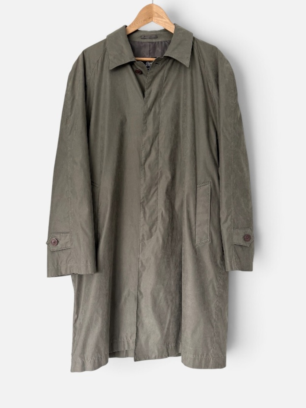 Vintage Faux Suede Taupe Lined Tailored Trench Coat Neutral Classy Men’s Large